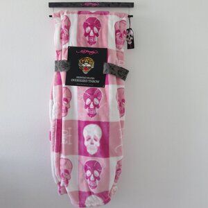 Ed Hardy Pink Skull Oversized Throw Blanket Plush Halloween Print 60 x 70" in